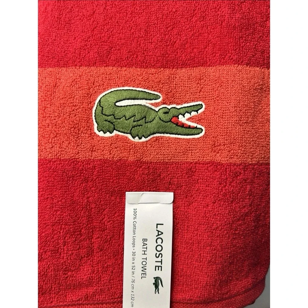 Lacoste Big Crocodile Logo Bath‎ Towels Red 100% Cotton 30
